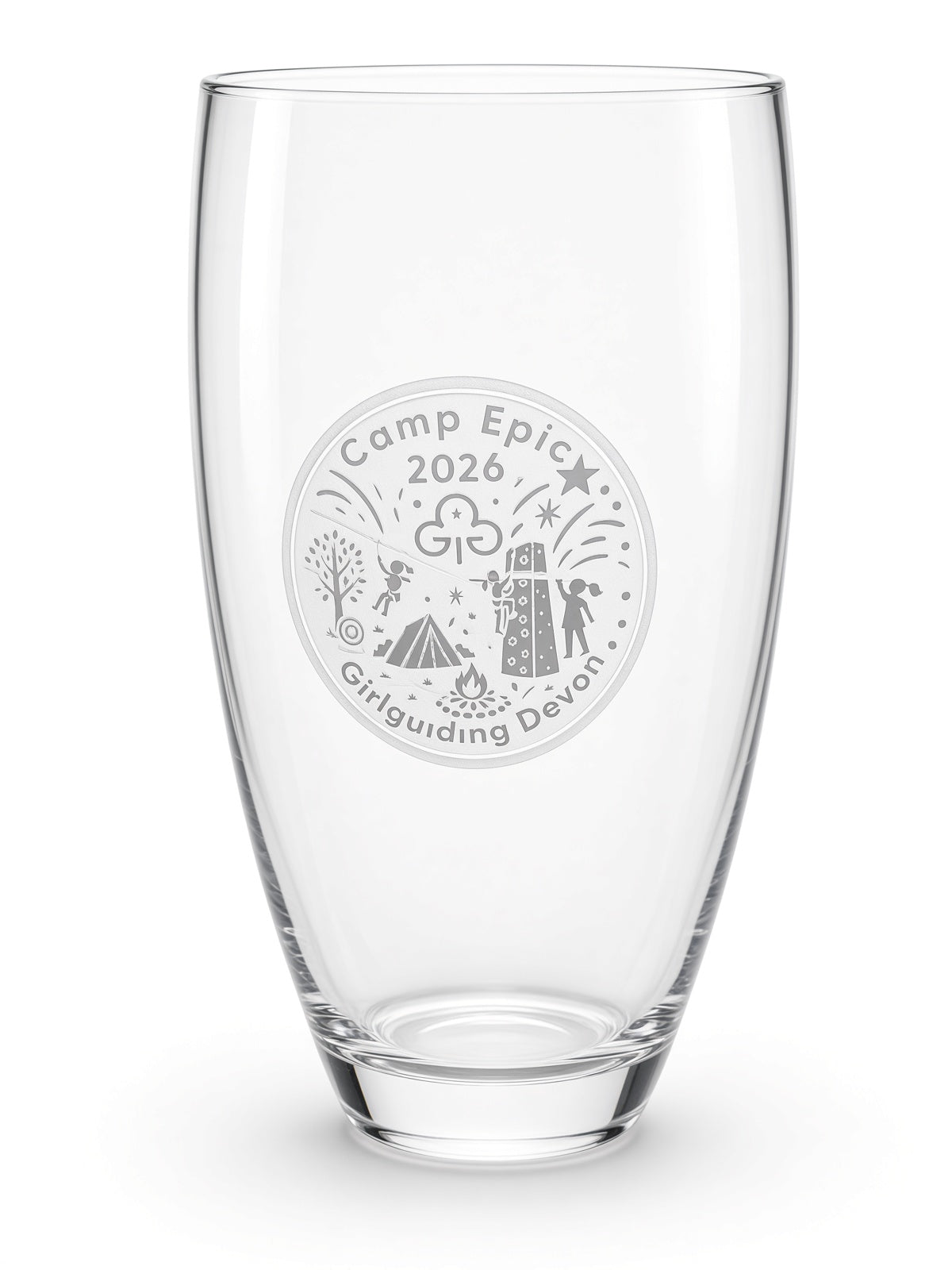 Laser engraved glass custom logo UK, front view, Moon Groves Ivybridge