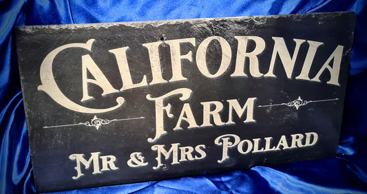 Personalised reclaimed slate house sign – custom laser engraved in Devon UK by Moon Groves
