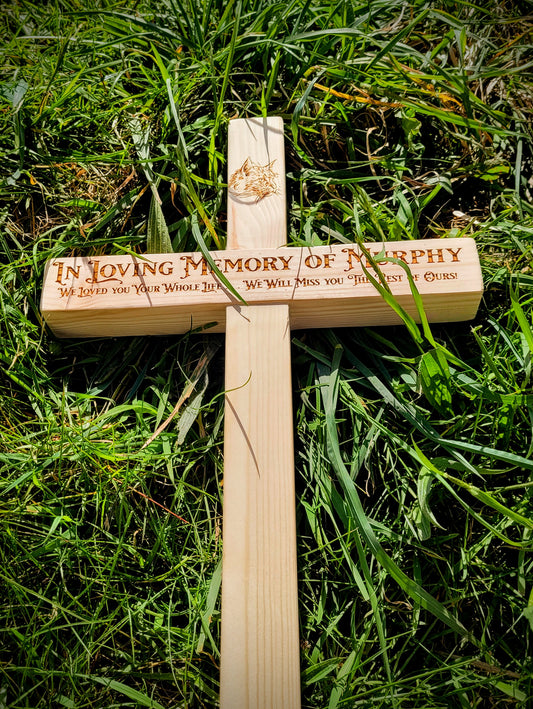 Personalised wooden pet memorial garden marker – custom laser engraved tribute handmade in Devon UK