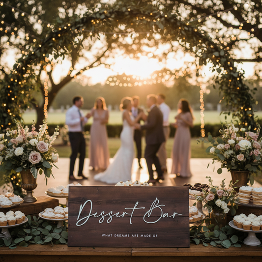 Personalised dark oak wedding sign with 3D raised white lettering, handmade to order in Devon by Moon Groves