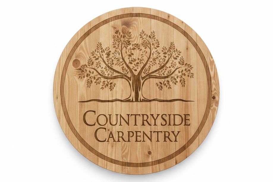 Bespoke 800mm round wooden business sign, custom laser engraved signage by Moon Groves, Devon