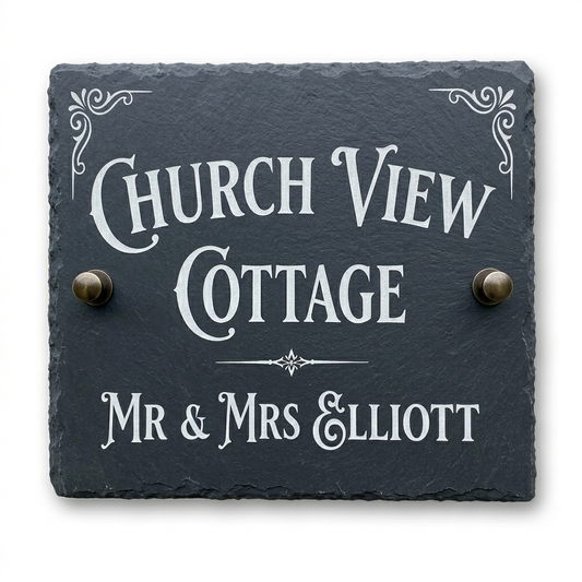 Personalised reclaimed slate house sign engraved in Devon – handmade gifts near Plymouth and the South Hams by Moon Groves