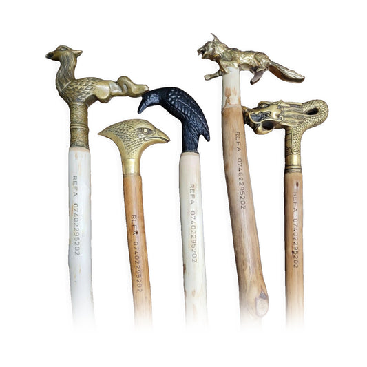 Personalised walking stick engraving with animal handles, Moon Groves MoonGroves.com