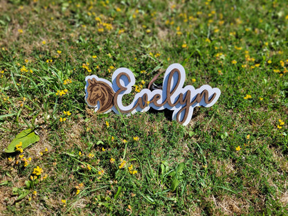 Personalised bedroom door plaque showing engraved lettering detail – Moon Groves Devon UK