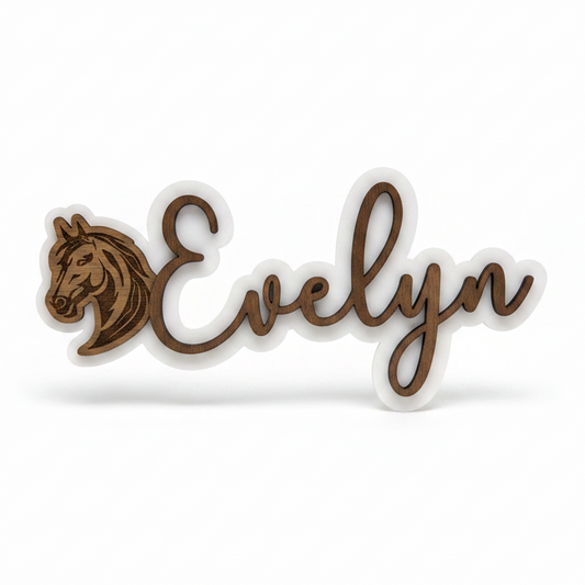 Personalised girls' bedroom name sign, laser engraved on wood, handmade in Devon by Moon Groves