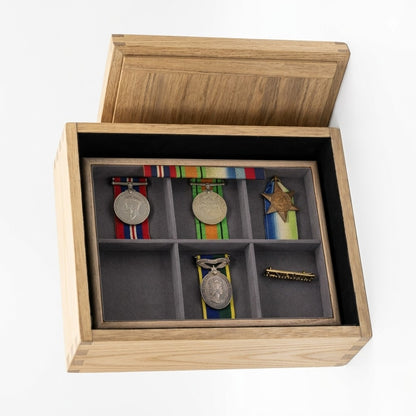 Personalised military medal keepsake box handcrafted from premium hardwood with black felt lining – MoonGroves bespoke wooden gift