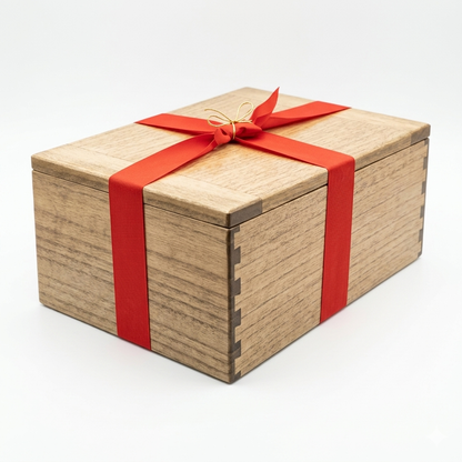 Open wooden military keepsake box showing removable 6-compartment grey felt display tray for medals, badges and ribbons