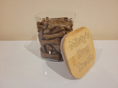 Personalised Laser Engraved Dog Treats Jar - Custom Bone Design Treat Storage Tin | Handmade in Devon UK