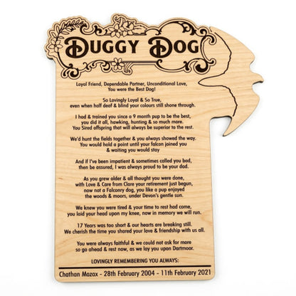 Personalised pet memorial plaque showing engraving detail – handmade tribute in Devon UK