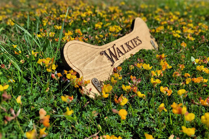 Personalised Walkies solid wood dog lead holder, laser engraved – handmade by Moon Groves, Devon UK