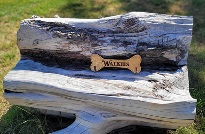 Personalised Walkies solid wood dog lead holder, laser engraved – handmade by Moon Groves, Devon UK