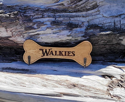 Personalised wooden dog lead holder showing hook detail – Moon Groves handmade in Devon UK