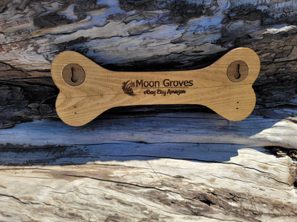 Walkies dog lead holder in use on wall – personalised laser engraved solid wood gift handmade in Devon