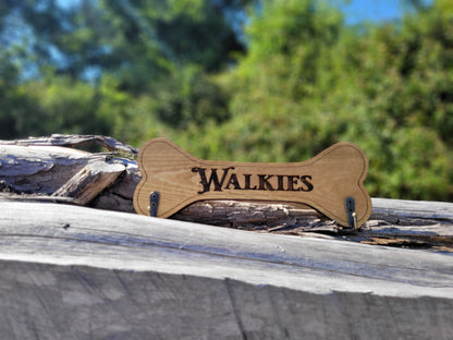 Personalised Walkies solid wood dog lead holder, laser engraved – handmade by Moon Groves, Devon UK