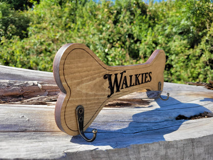 Personalised Walkies solid wood dog lead holder, laser engraved – handmade by Moon Groves, Devon UK