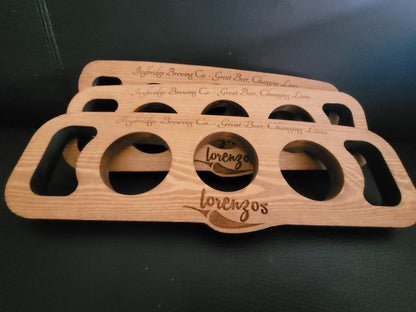 Custom laser engraved beer flight board for home pub and branding – Moon Groves, Devon UK