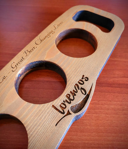 Custom laser engraved beer flight board for home pub and branding – Moon Groves, Devon UK