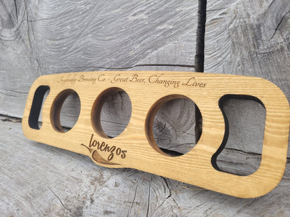 Custom laser engraved beer flight board for home pub and branding – Moon Groves, Devon UK