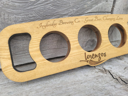 Custom laser engraved beer flight board for home pub and branding – Moon Groves, Devon UK
