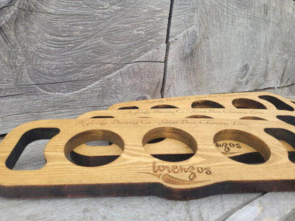 Custom laser engraved beer flight board for home pub and branding – Moon Groves, Devon UK