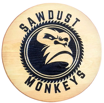 Personalised round solid pine wooden sign – custom laser engraved wall plaque handmade by Moon Groves in Devon UK
