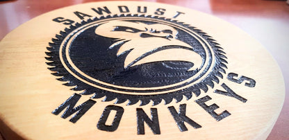 Personalised round pine wooden sign alternate angle – custom laser engraved wall plaque Devon UK