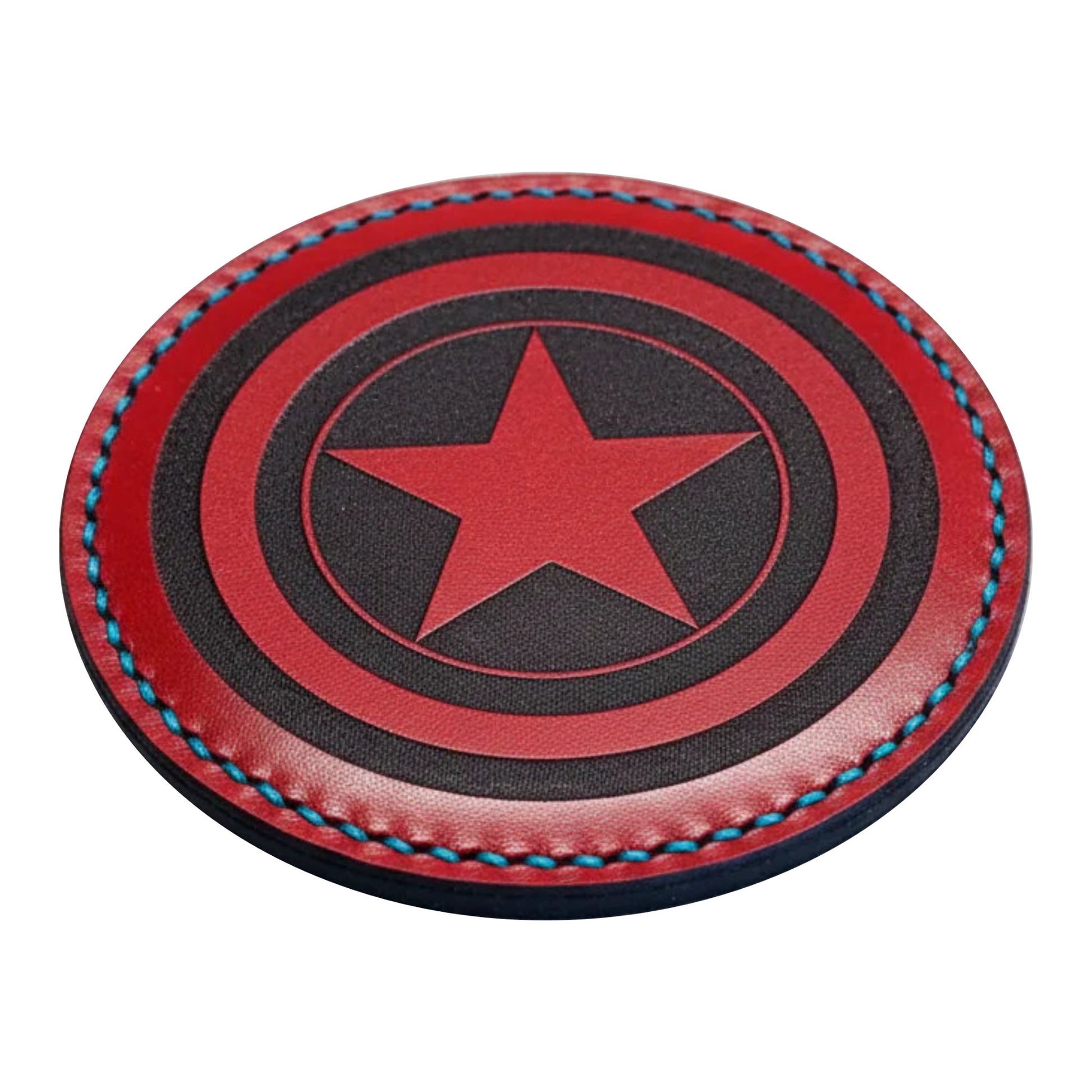 Personalised Italian leather coasters, set of four, laser engraved, handmade in Devon by Moon Groves