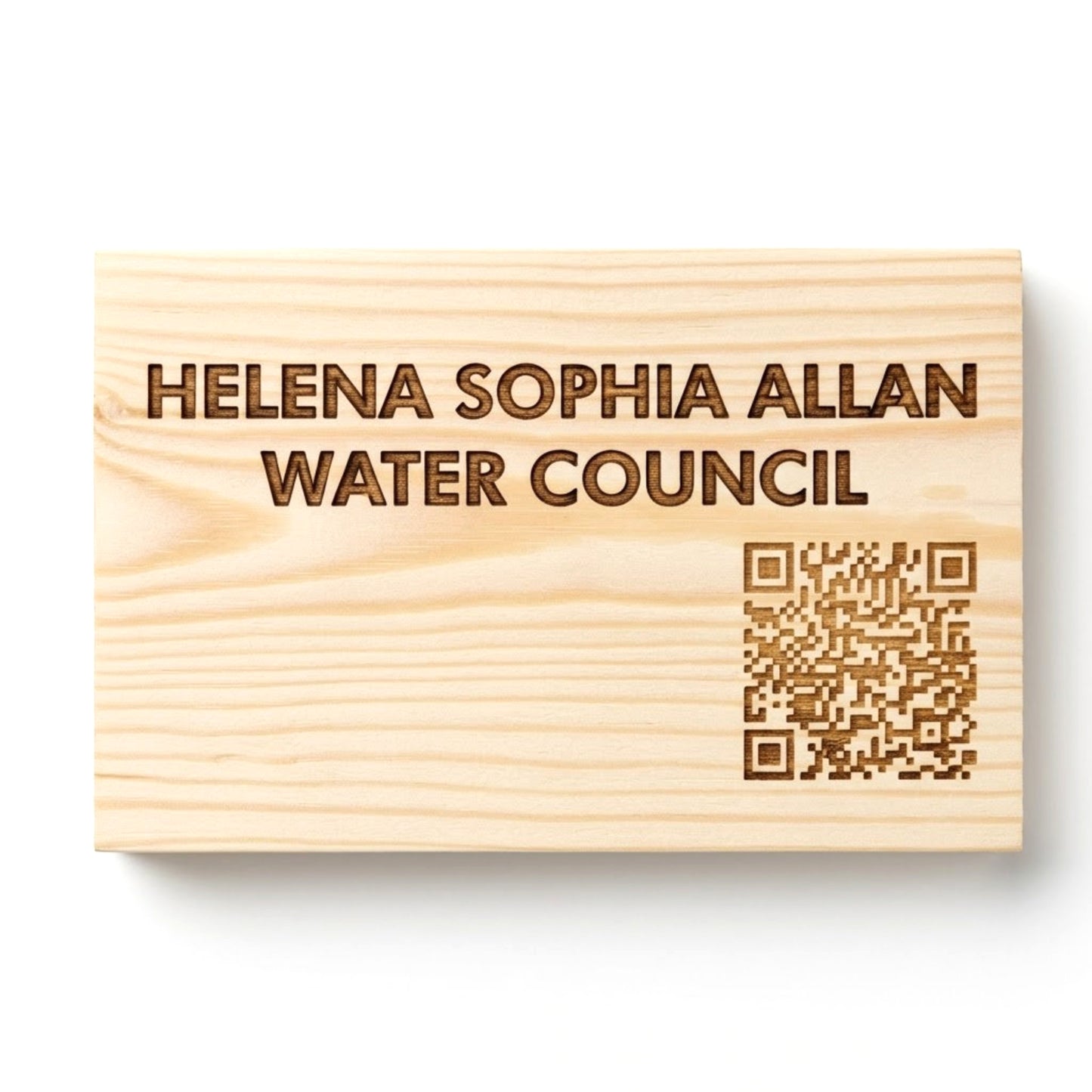 Personalised QR code sign on Redwood ground spike – custom laser engraved by Moon Groves, Devon UK