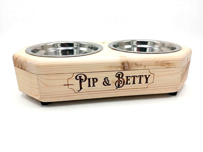 Personalised Micro & Teacup Raised Double Dog Bowl Stand | Unique Elongated Octagon | Moon Groves