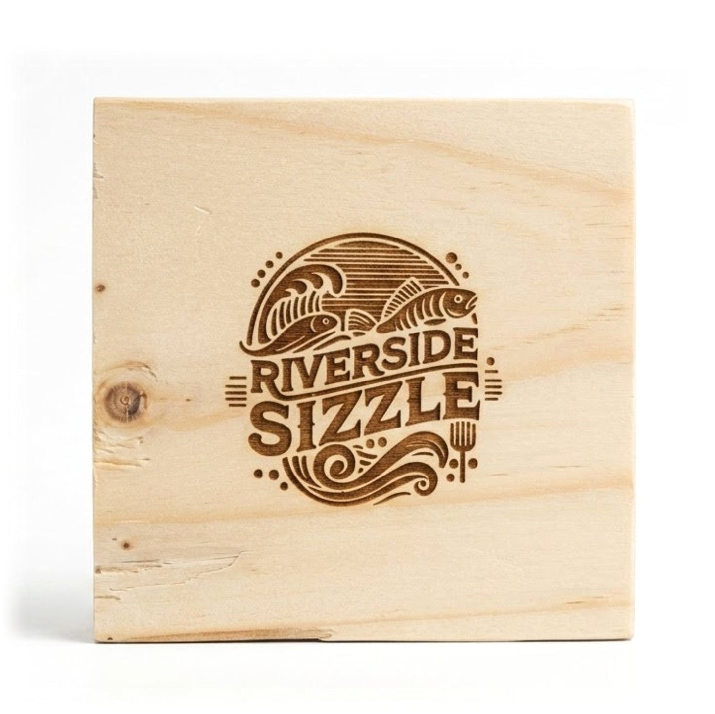 Custom engraved wooden business logo sign, bespoke branding handmade in Devon by Moon Groves