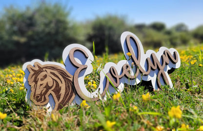 Custom girls bedroom name sign alternate angle – laser engraved wooden wall plaque Moon Groves Devon
