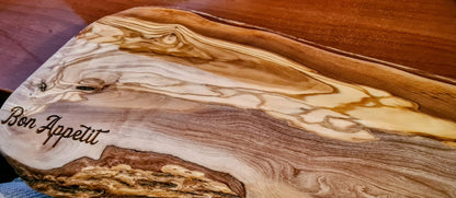 Hardwood serving board alternate angle – personalised laser engraved cheese board handmade Devon UK