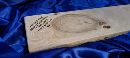 Personalised hardwood charcuterie and serving board – custom laser engraved by Moon Groves, Devon UK