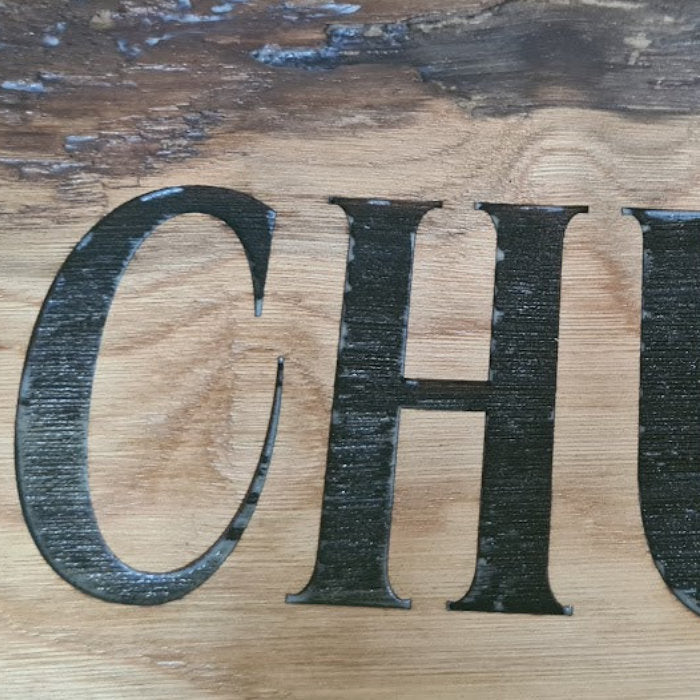 Personalised oak house and gate sign lettering detail, Ivybridge Devon, Moon Groves
