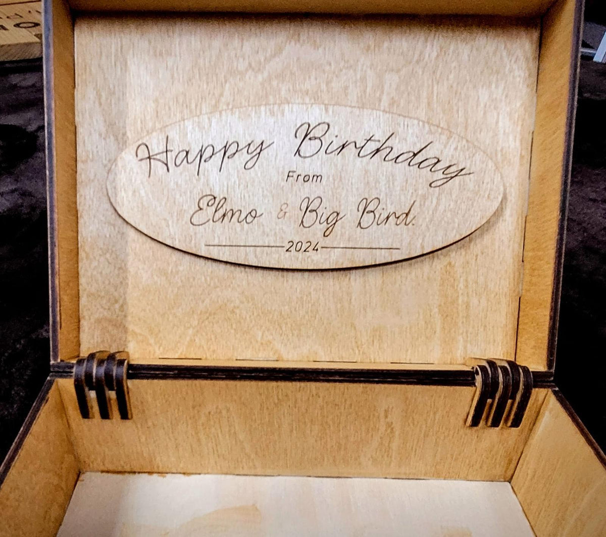 Personalised wooden keepsake box Ivybridge Devon | Moon Groves — interior birthday plaque engraving