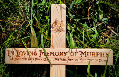 Personalised wooden pet memorial garden marker alternate view – laser engraved tribute Devon UK