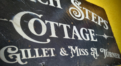 Personalised reclaimed slate house sign – custom laser engraved by Moon Groves, Devon UK