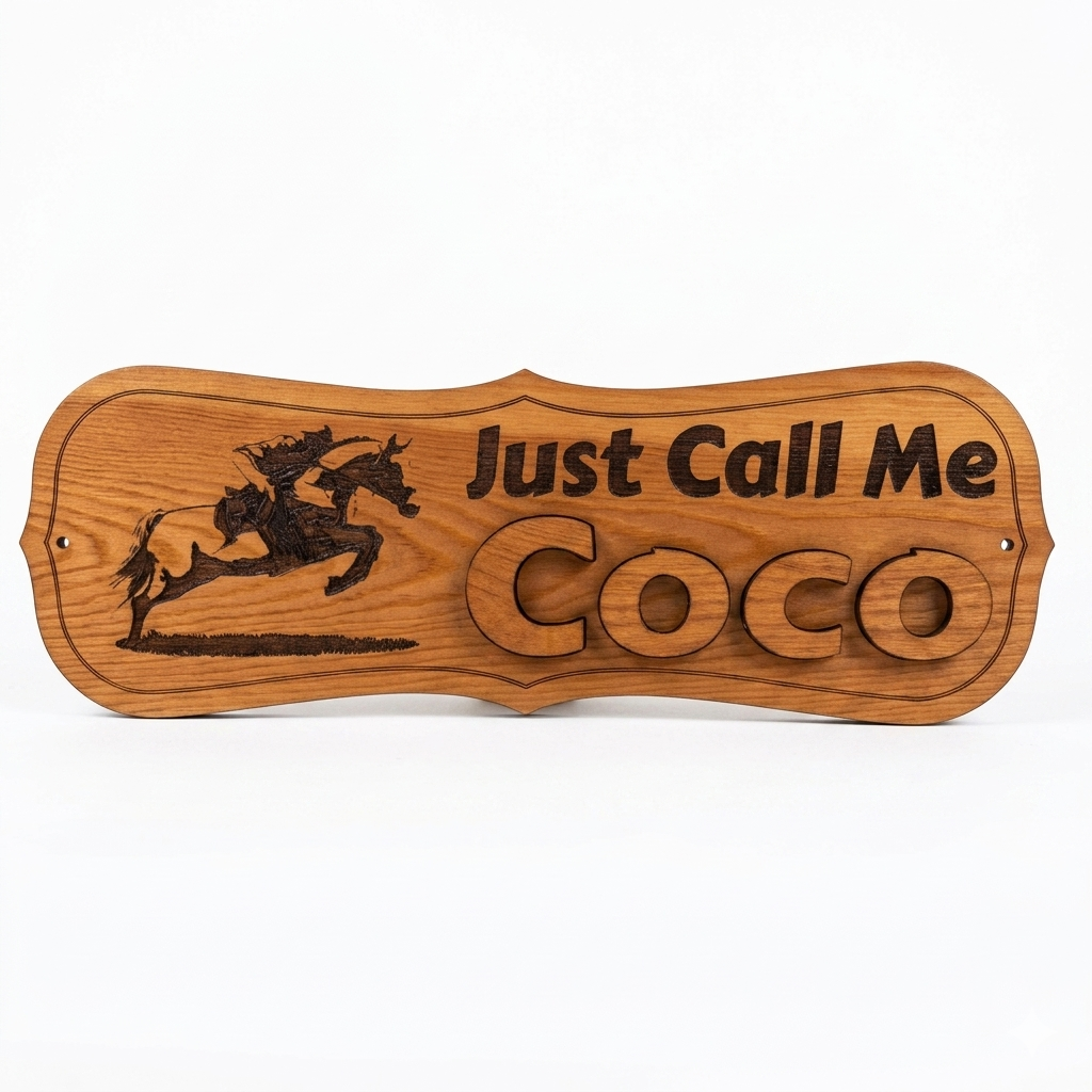 Personalised custom made horse sign – laser engraved equestrian stable name plaque handmade in Devon UK
