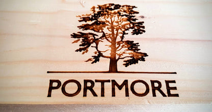 Bespoke custom laser engraved logo sign on wood – business branding by Moon Groves, Devon UK