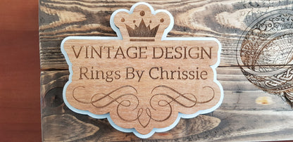 Bespoke custom laser engraved logo sign on wood – business branding by Moon Groves, Devon UK