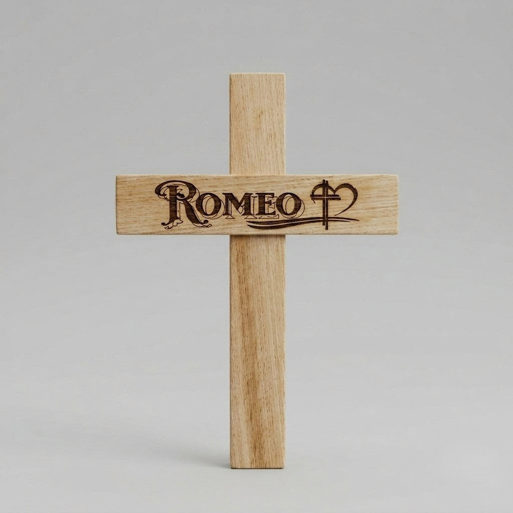 Personalised wooden pet memorial garden marker on a white background – laser engraved tribute, Moon Groves Devon UK