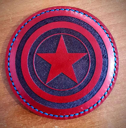 Personalised laser engraved Italian leather coasters – custom set handmade by Moon Groves, Devon UK