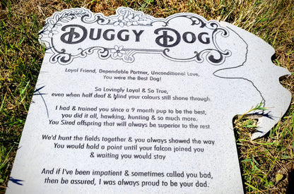 Close-up of laser engraved text on pet memorial plaque – handmade in Devon UK by Moon Groves