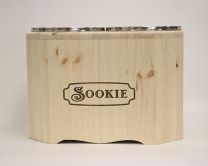 Personalised Large Raised Double Dog Bowl Stand | Unique Elongated Octagon | Moon Groves