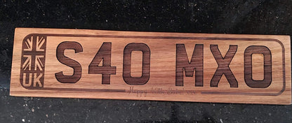 Personalised wooden vanity plate – custom laser engraved car number plate style gift handmade in Devon UK
