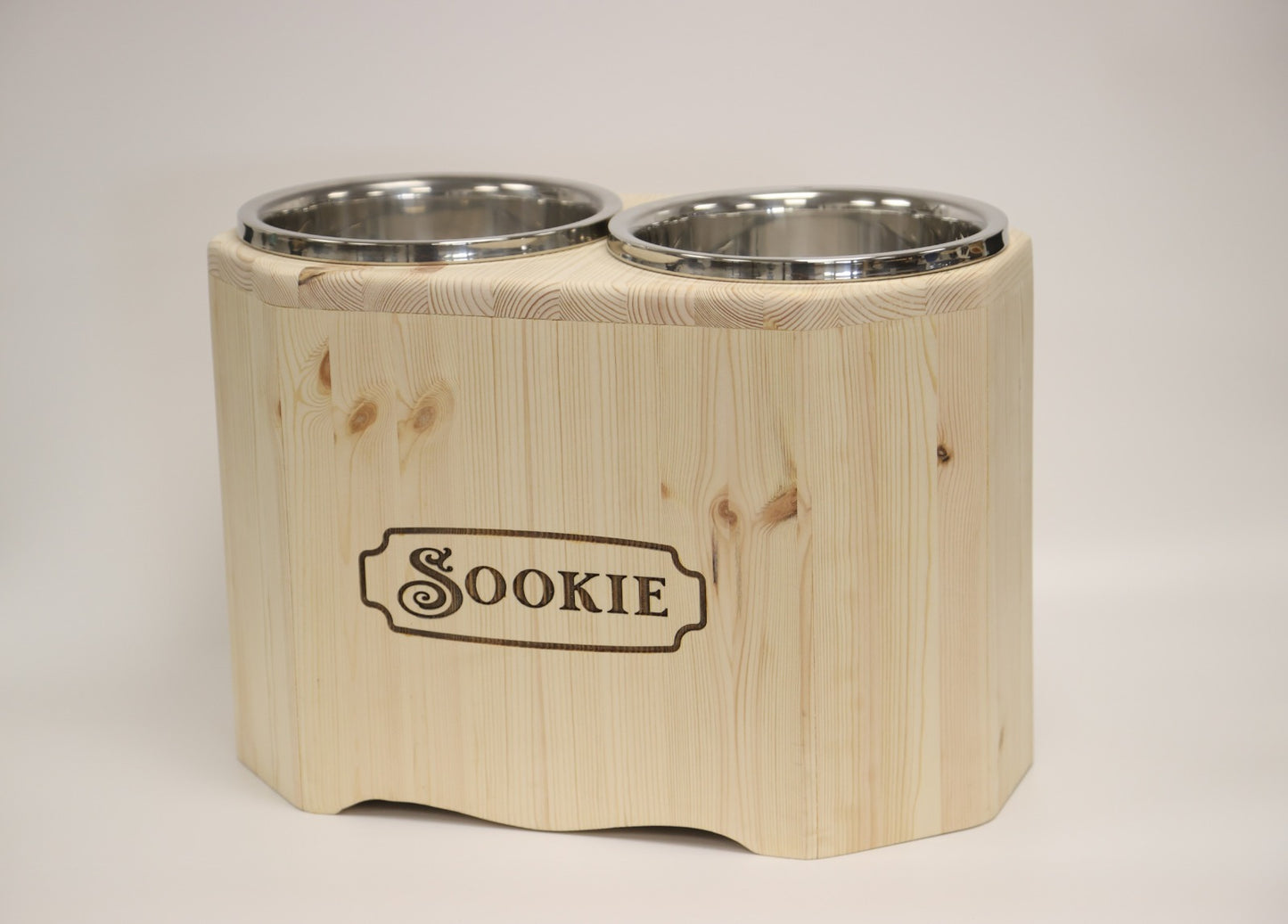 Personalised Large Raised Double Dog Bowl Stand | Unique Elongated Octagon | Moon Groves