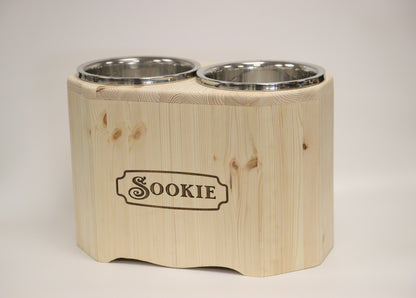 Personalised Large Raised Double Dog Bowl Stand | Unique Elongated Octagon | Moon Groves