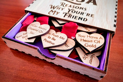 Friendship gift box showing engraved detail – personalised laser engraved wooden keepsake Devon UK
