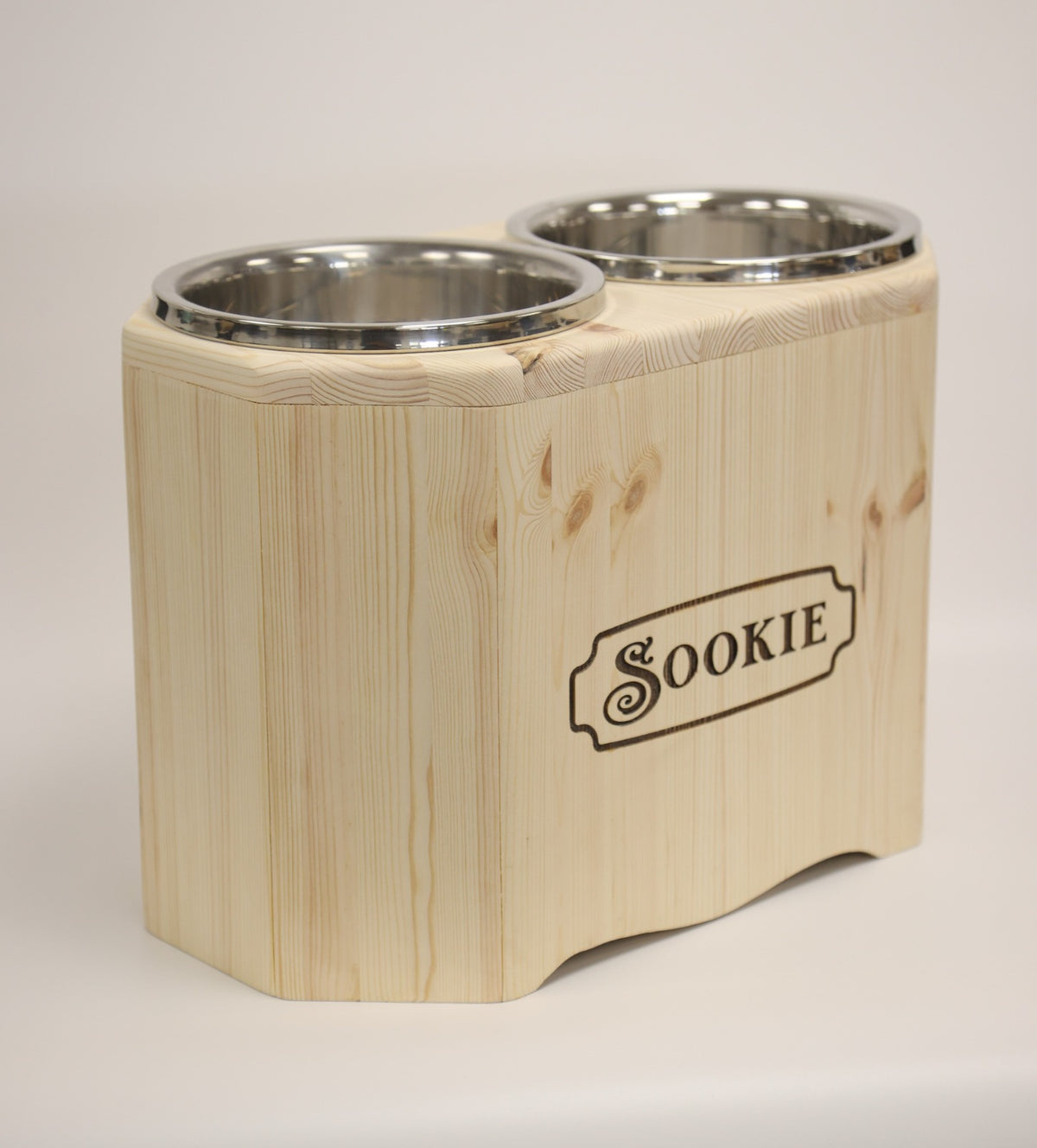 Personalised Large Raised Double Dog Bowl Stand | Unique Elongated Octagon | Moon Groves