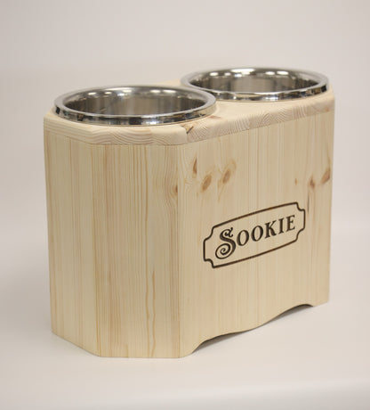 Personalised Large Raised Double Dog Bowl Stand | Unique Elongated Octagon | Moon Groves